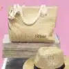 חבילת לוליפופ - תיק קש עם סרט, כובע פנמה